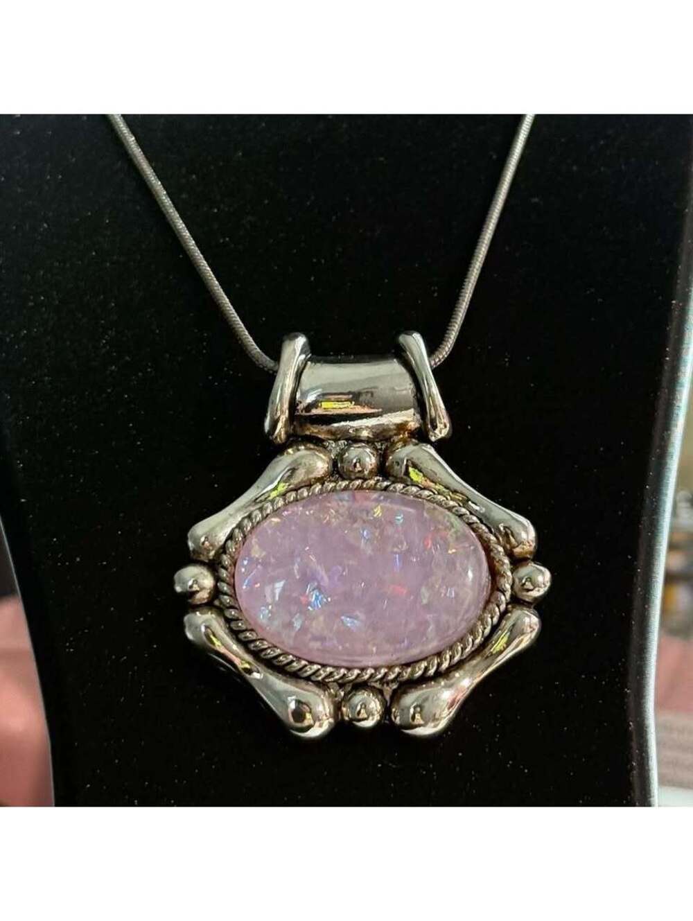 Sterling Silver Necklace | Iridescent Lavender Opal-Look Stone